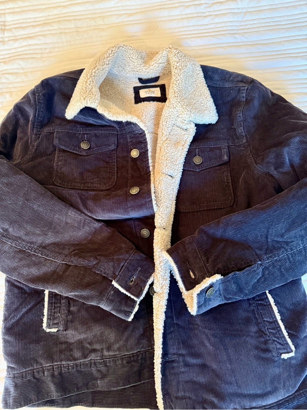 Marine Layer Navy Corduroy Jacket with Cream Sherpa Lining Great Condition